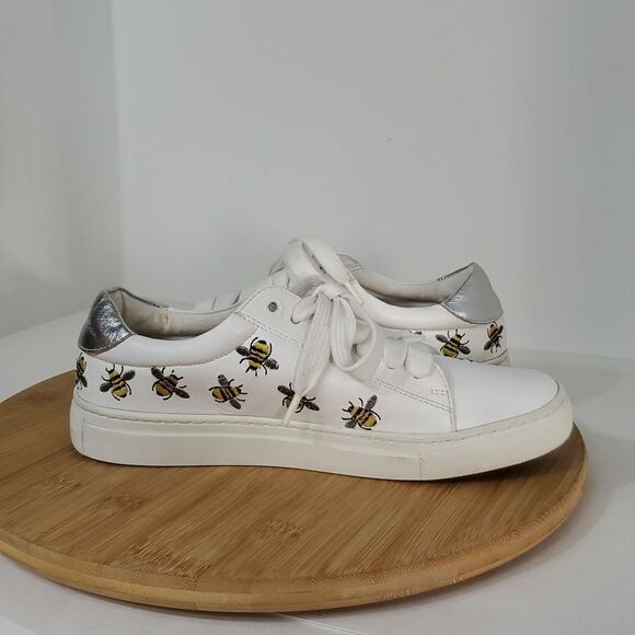 Boden Hollie White Leather Embroidered Bee Sneakers Women's Size EU 38 - Picture 9 of 12